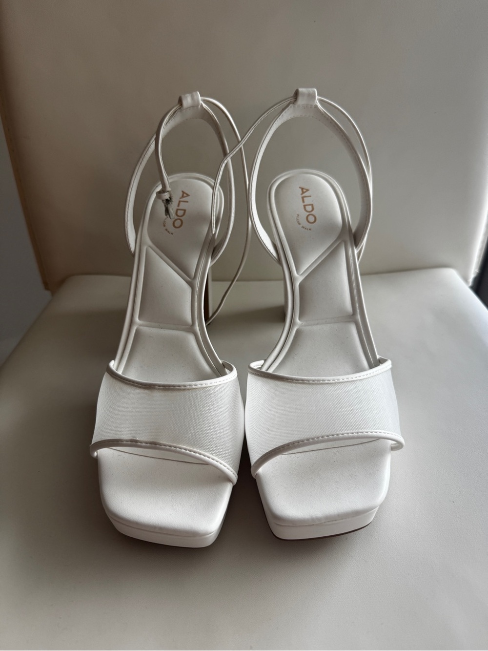 Aldo Chicglimmer White Platform Strappy Mesh Block Heel Bridal Sandals - Size 9 - Picture 10 of 14